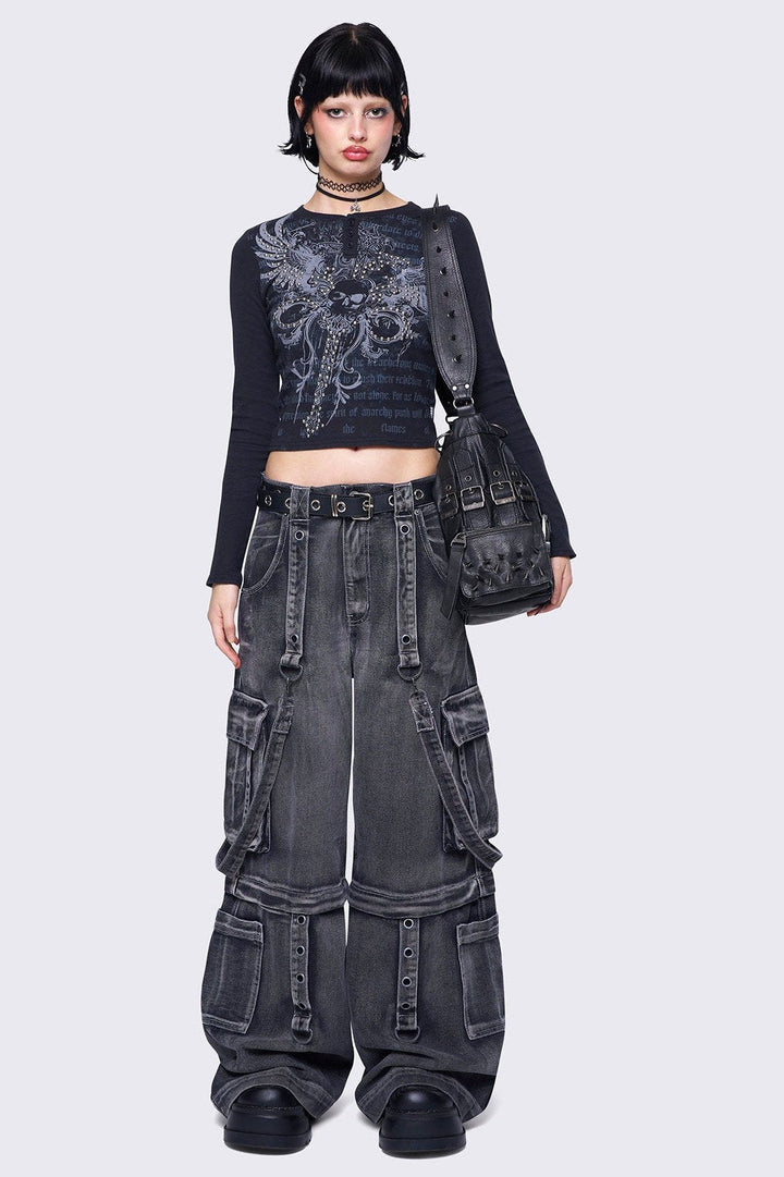 Grey Multi-Pocket Wide Leg Cargo Jeans | Minga London – Minga