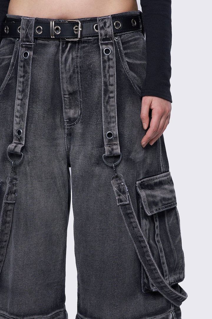 Grey Multi-Pocket Wide Leg Cargo Jeans | Minga London – Minga