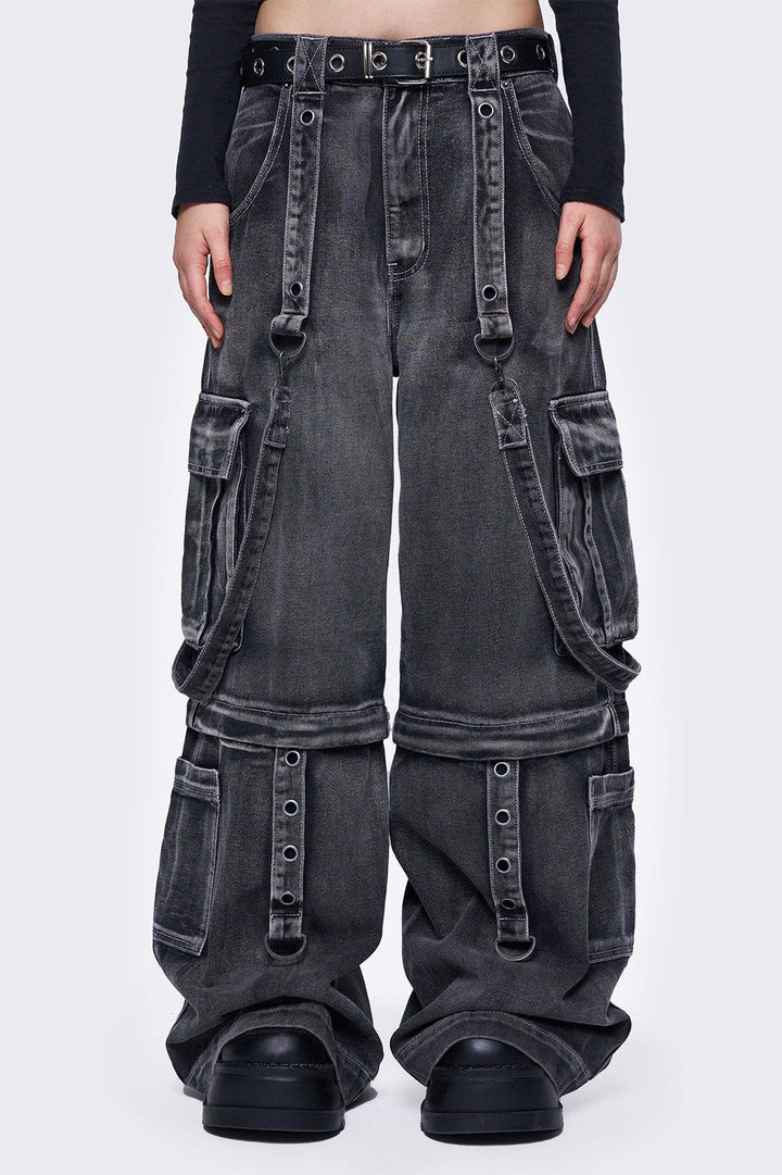 Grey Multi-Pocket Wide Leg Cargo Jeans | Minga London – Minga