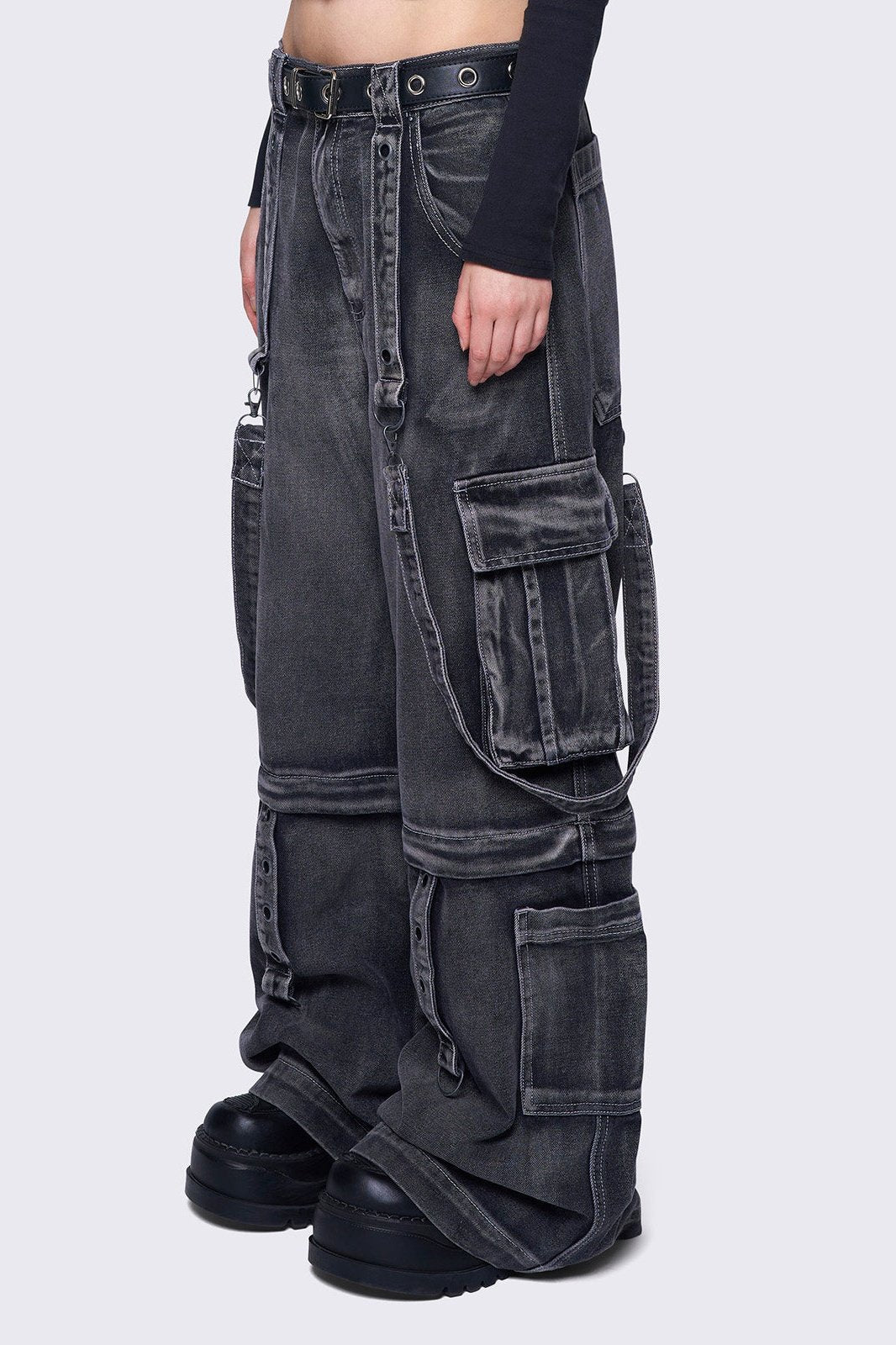パンツ MINGA LONDON TREK CAMO CARGO JEANS 30 Grey Multi-Pocket Wide Leg Cargo Jeans | Minga London – Minga