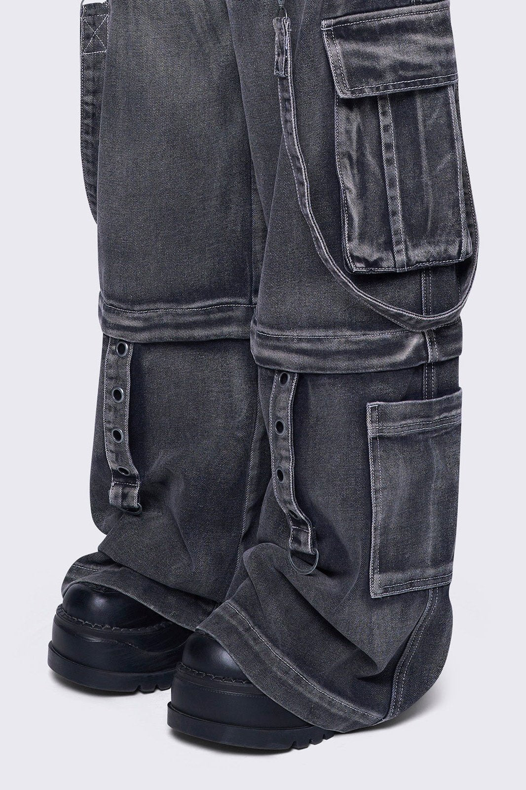 Grey Multi-Pocket Wide Leg Cargo Jeans | Minga London – Minga