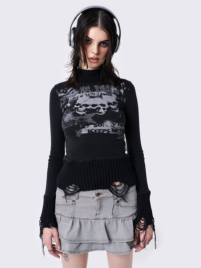 Unapolagetic Distressed High Neck Top