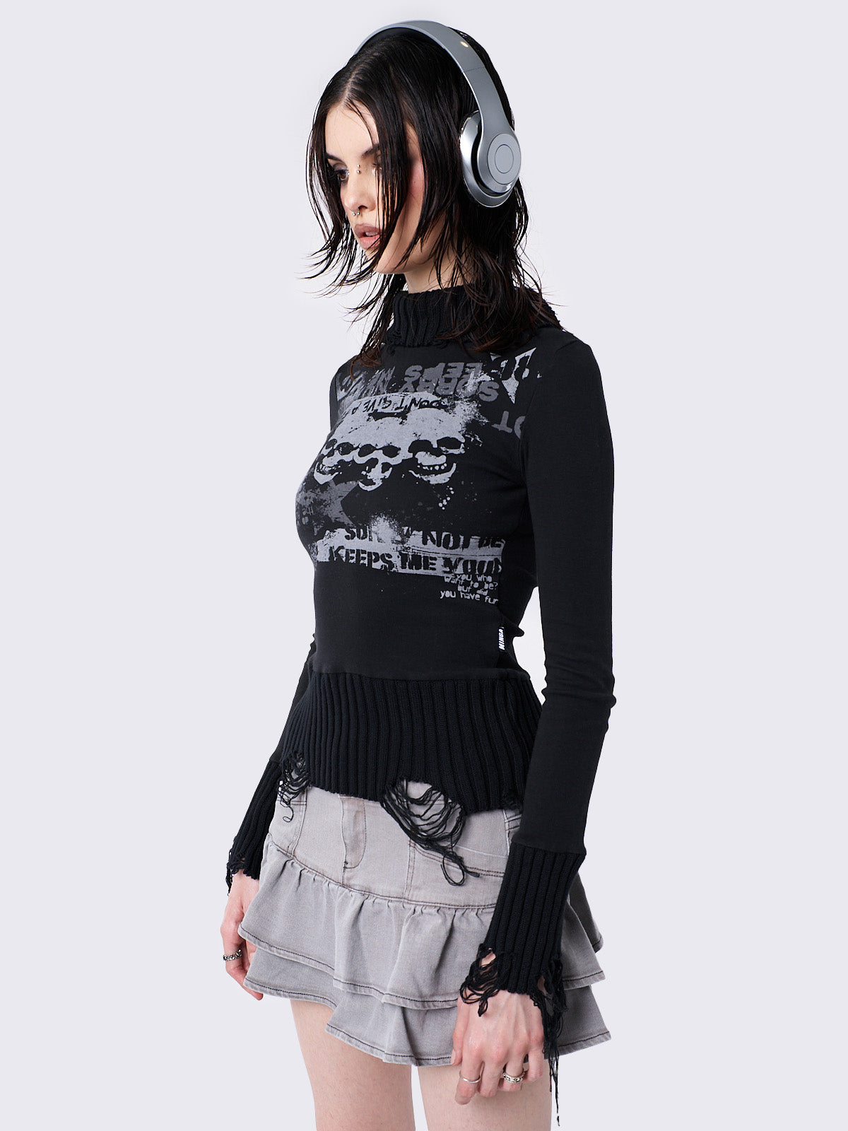 Unapolagetic Distressed High Neck Top
