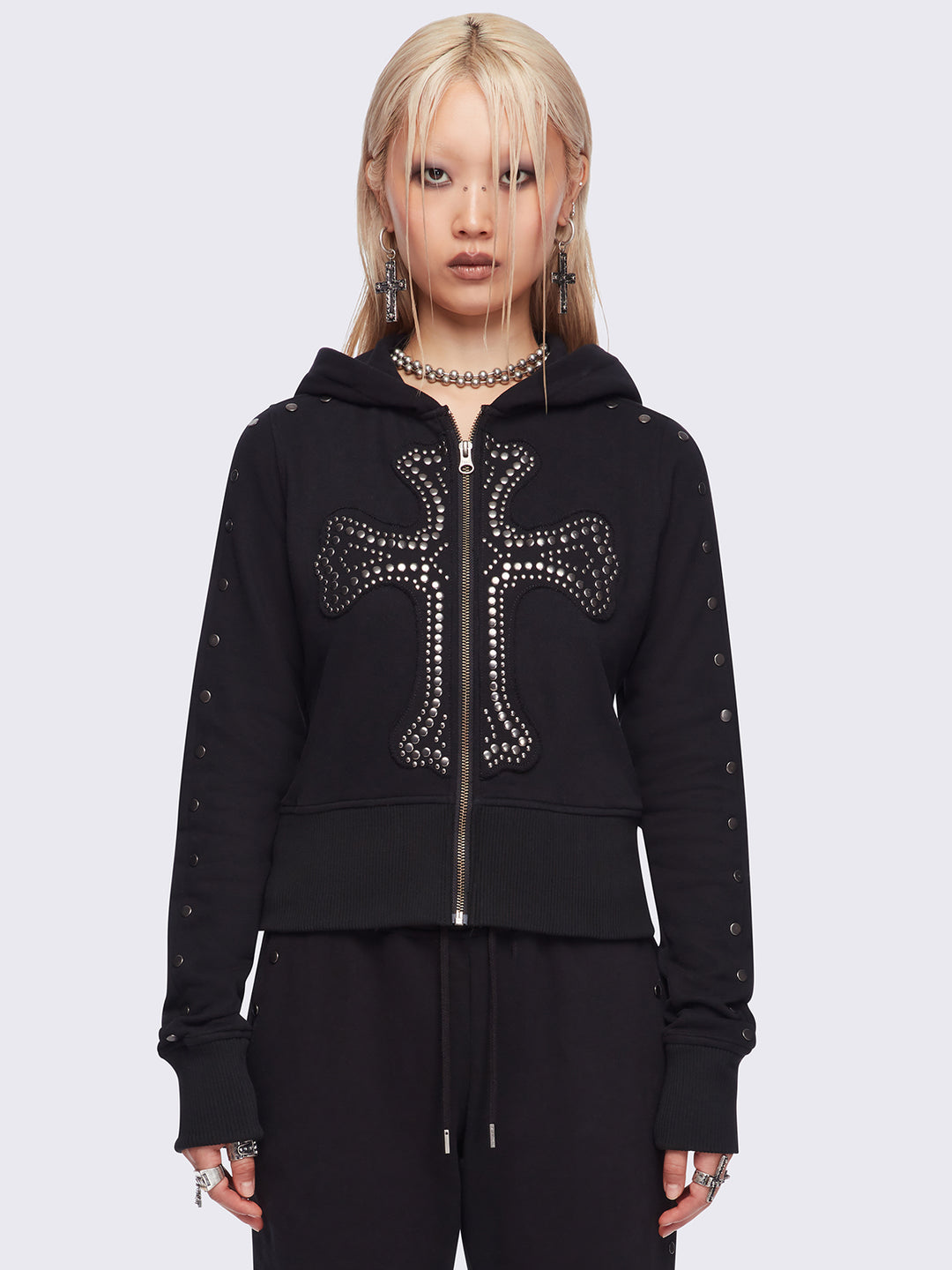 Chungpham Studded Cross Zip-Up Hoodie in Black | Minga London – Minga London EU