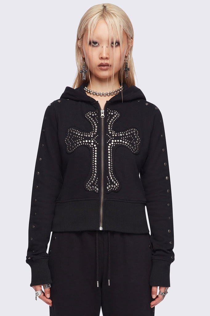 トップス Minga London spikey setup Grey Oversized Zip Up Hoodie