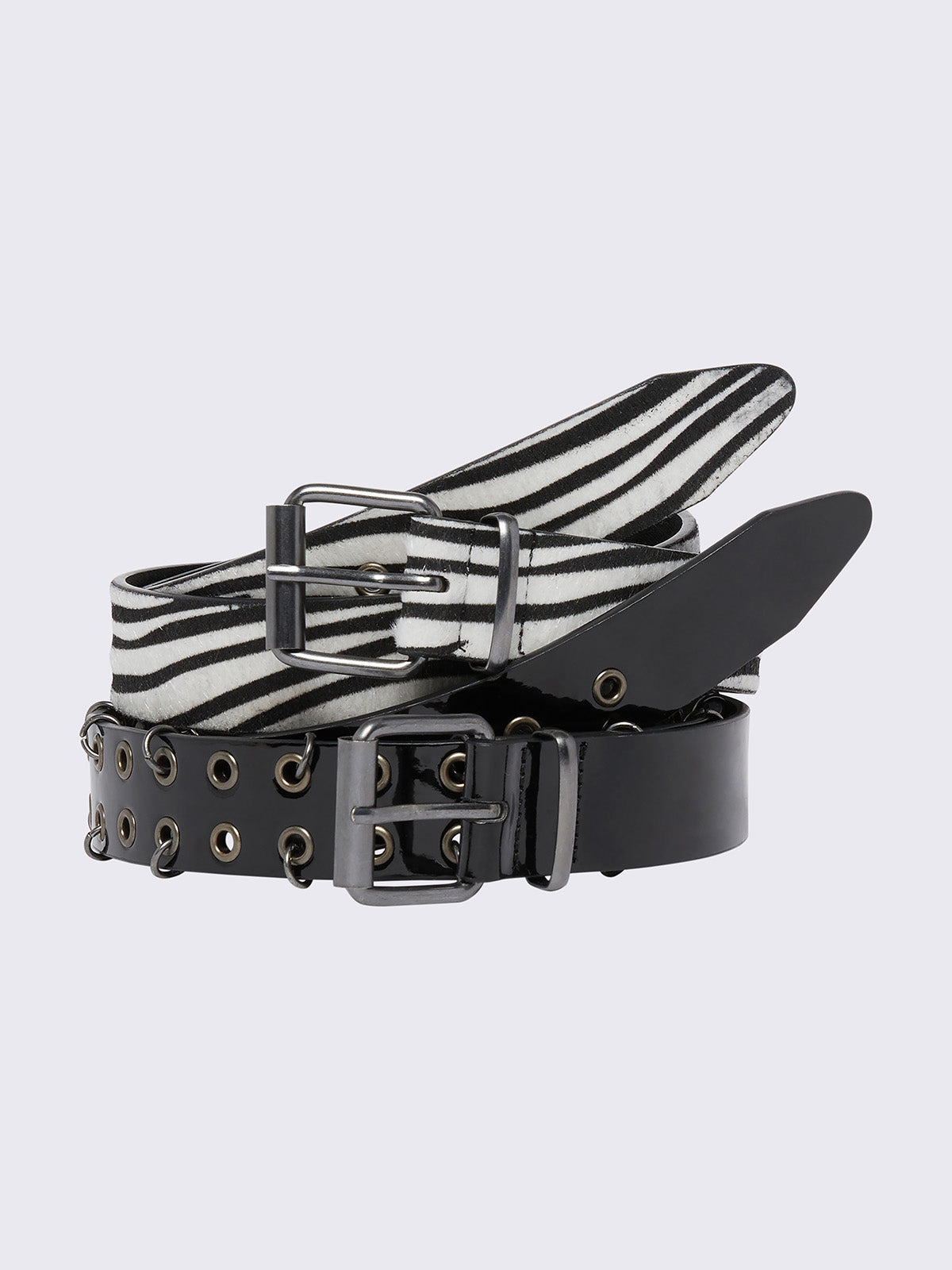 Set of 2 belts - zebra and black leather