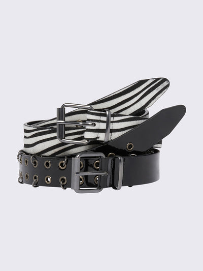 Set of 2 belts - zebra and black leather