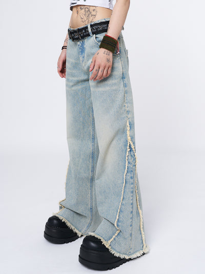 Zoe Washed Blue Distressed Wide Leg Jeans | Minga London