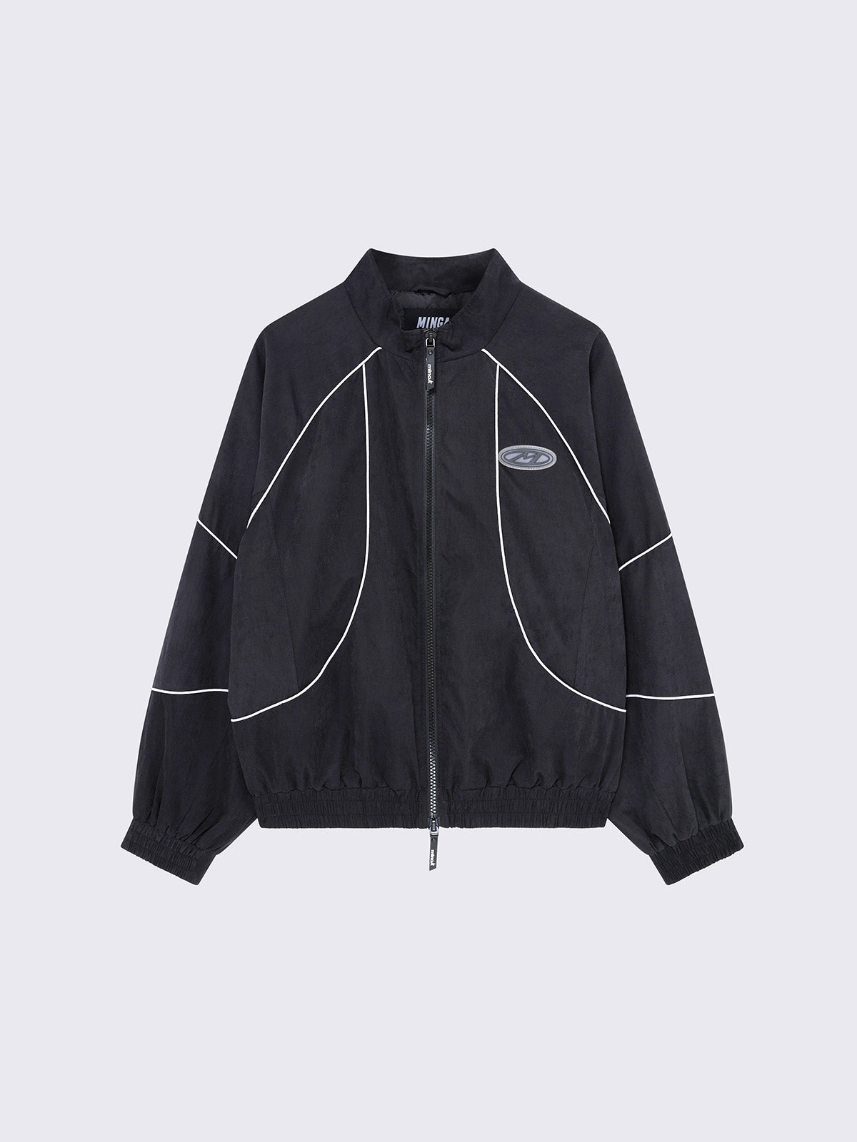 Windbreaker jacket in black with contrast piping in white