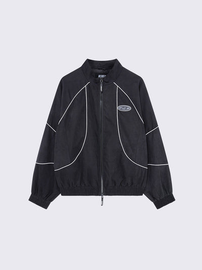 Windbreaker jacket in black with contrast piping in white