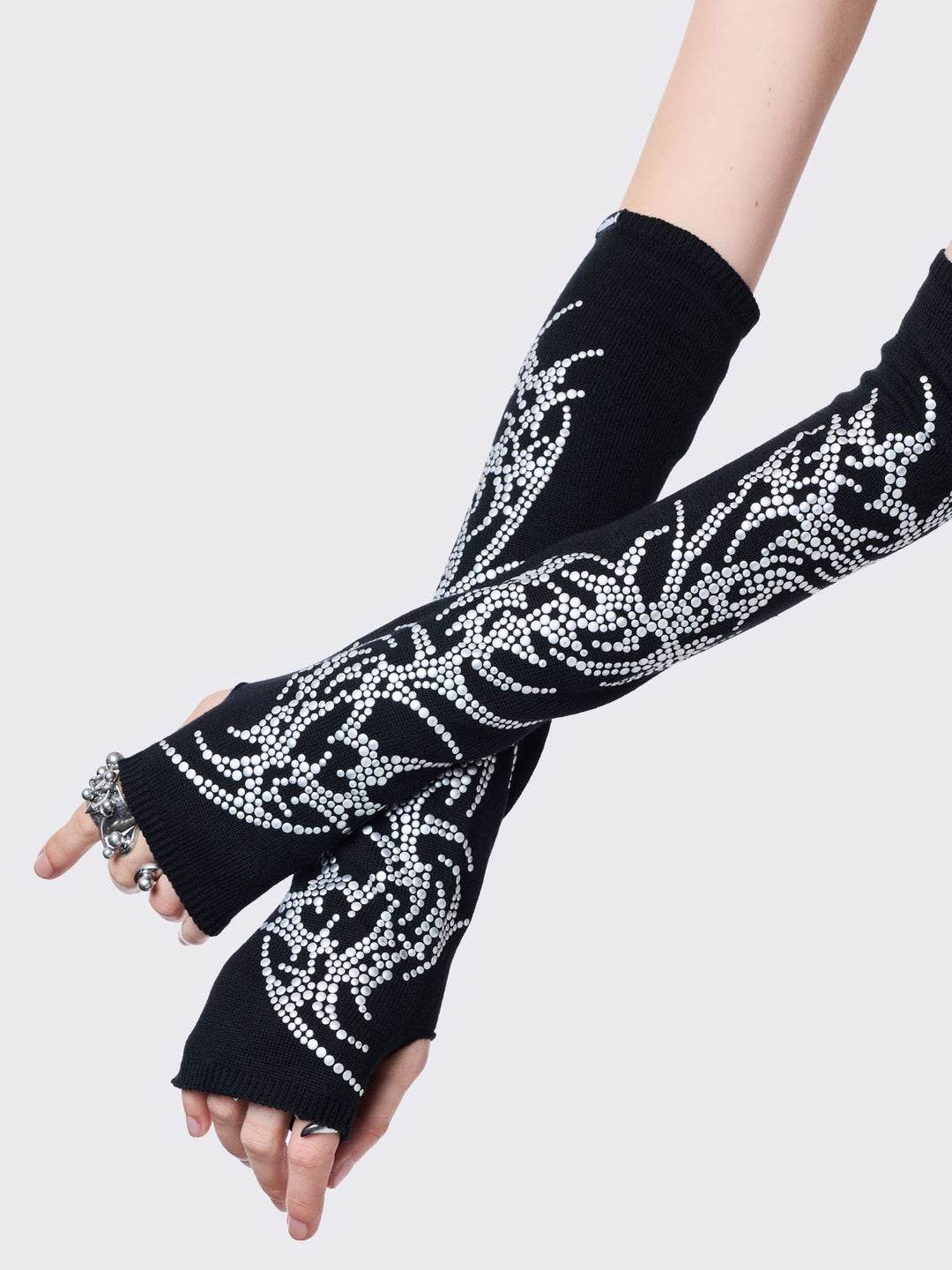 Black Arm Warmers With Cyber Sigils Studs | Minga London – Minga