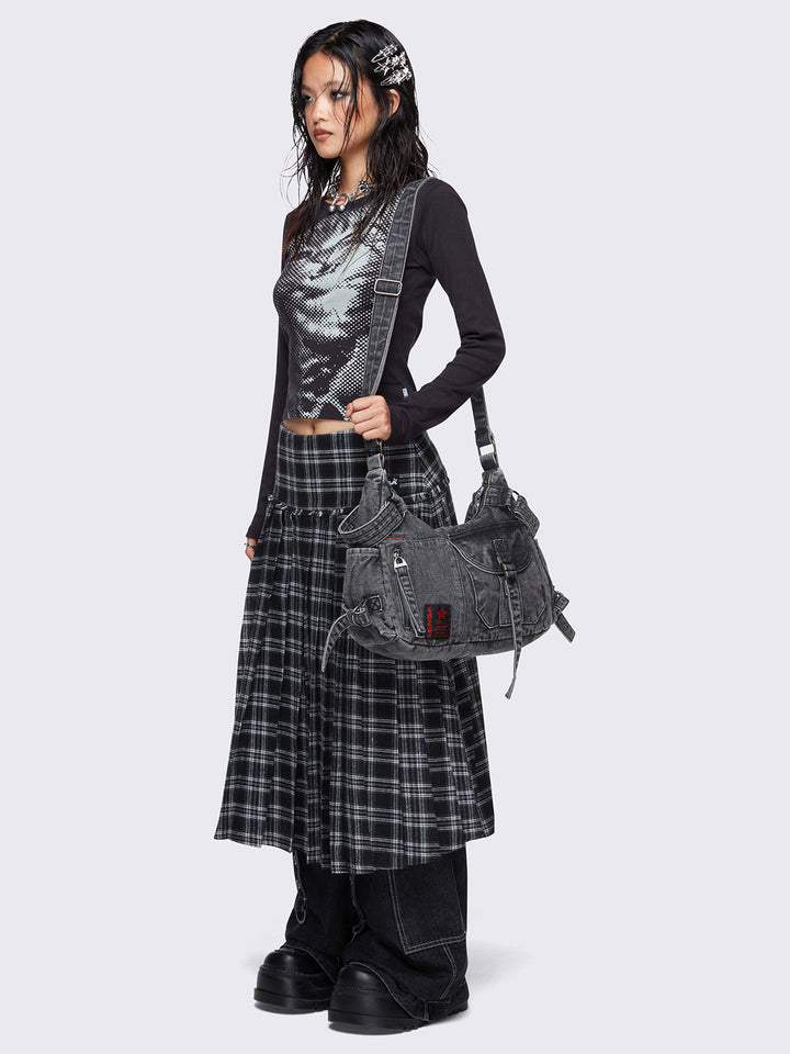 関税送料込 Minga London AYLA デニム ショルダー バッグ Grey Wash Denim Multi Pockets Crossbody Bag | Minga London
