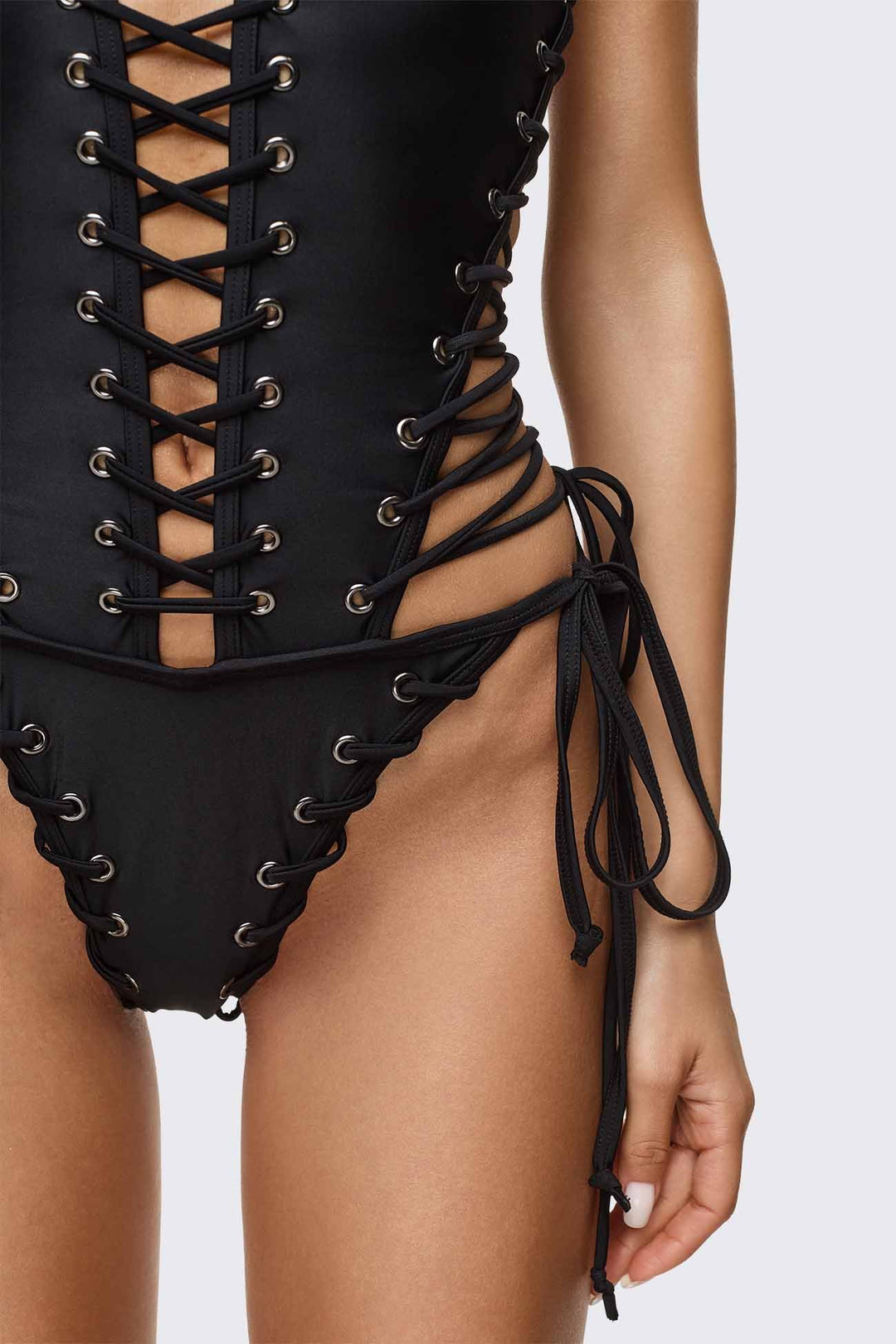Black Lace-Up Swimsuit With Grommets | Minga London – Minga London EU