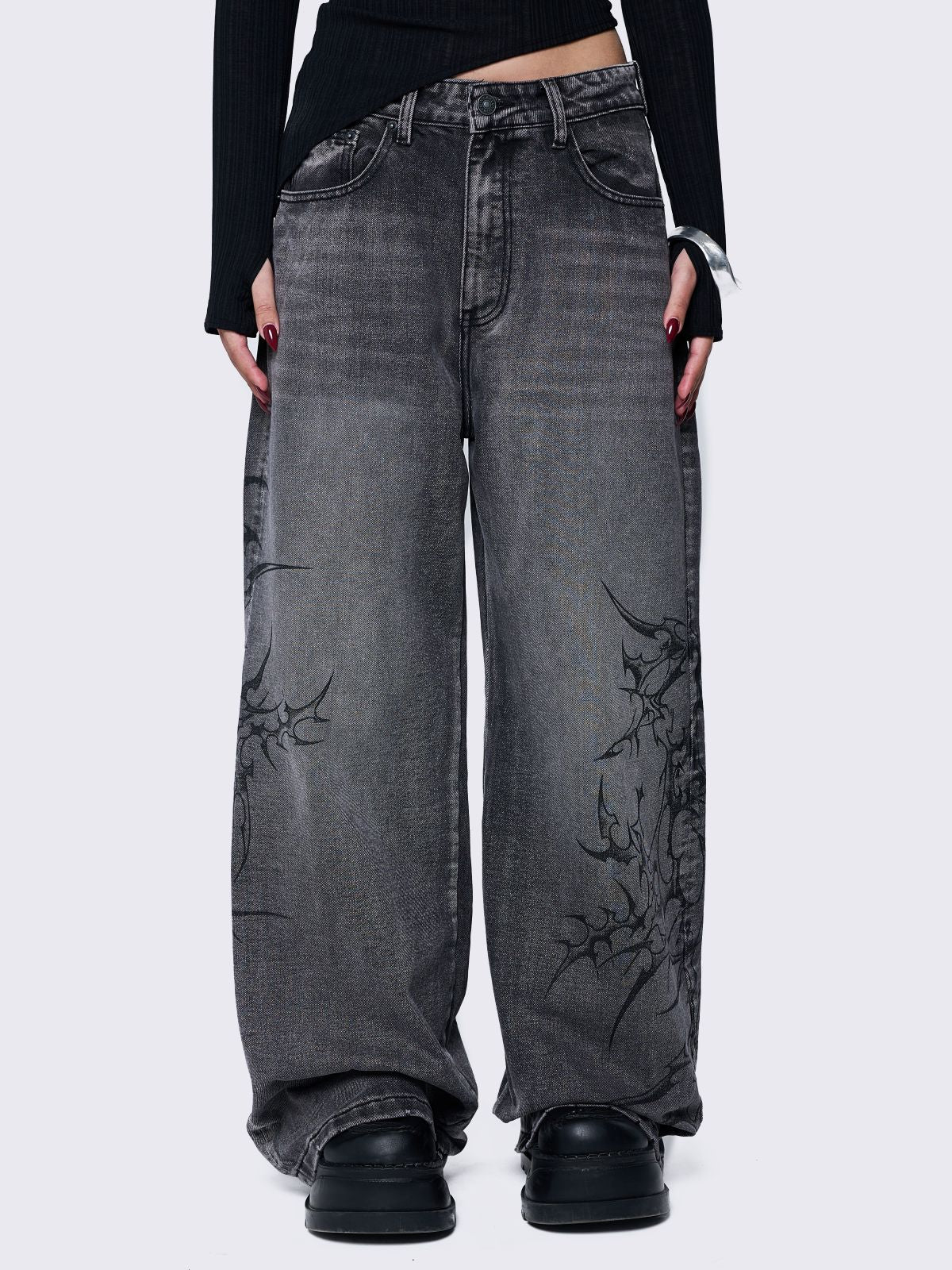 Blaze Grey Graphic Baggy Jeans