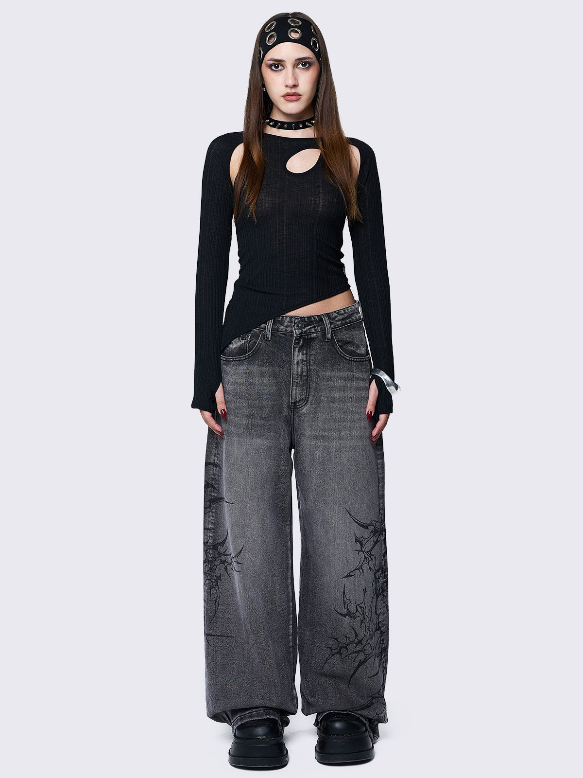 Blaze Grey Graphic Baggy Jeans