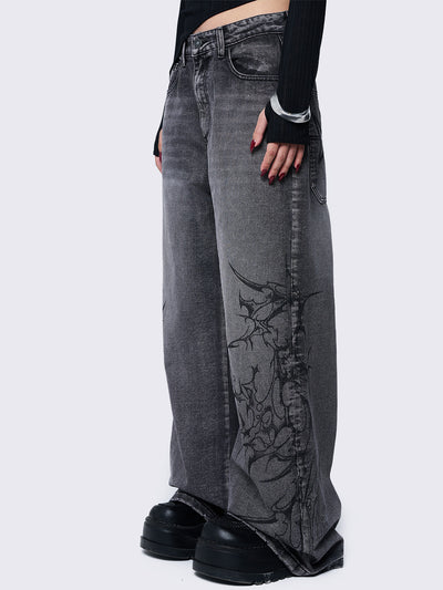 Blaze Grey Graphic Baggy Jeans