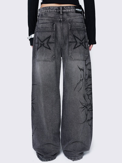 Blaze Grey Graphic Baggy Jeans