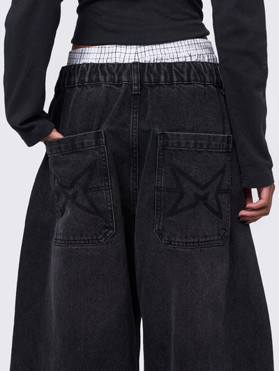 Oversized balloon jeans in washed black featuring elasticated drawstring waist