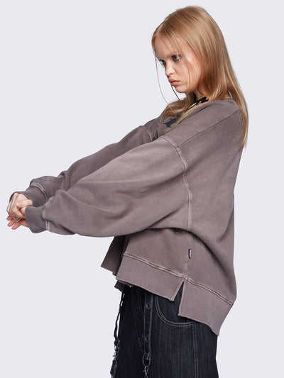 Oversized sweatshirt in washed brown with graphic front print.