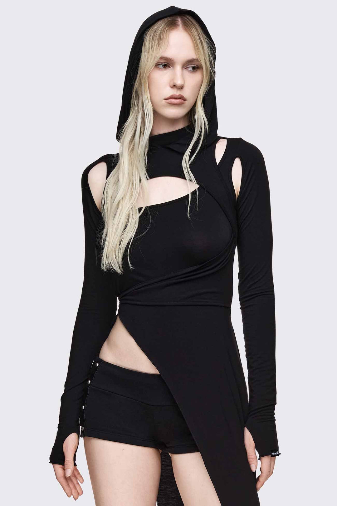 Black Cut Out Hooded Long Sleeve Top | Minga London