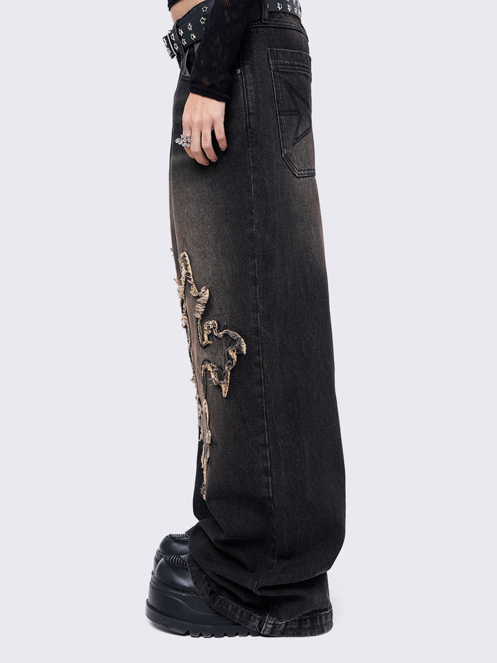 Men's Premium Designer Words Baggy Black Jeans | STREETMODE ™
