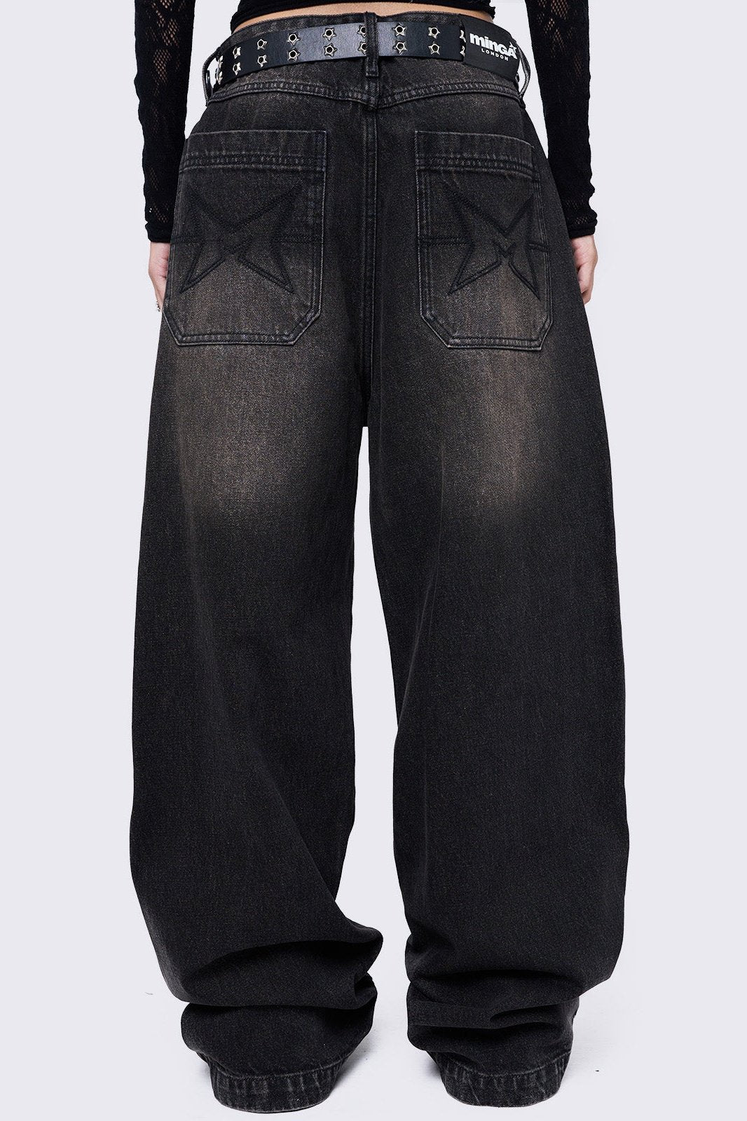 Minga London バギージーンズ ブラック【新品】 Black Wash Baggy Jeans with Cross Patches | Minga London – Minga