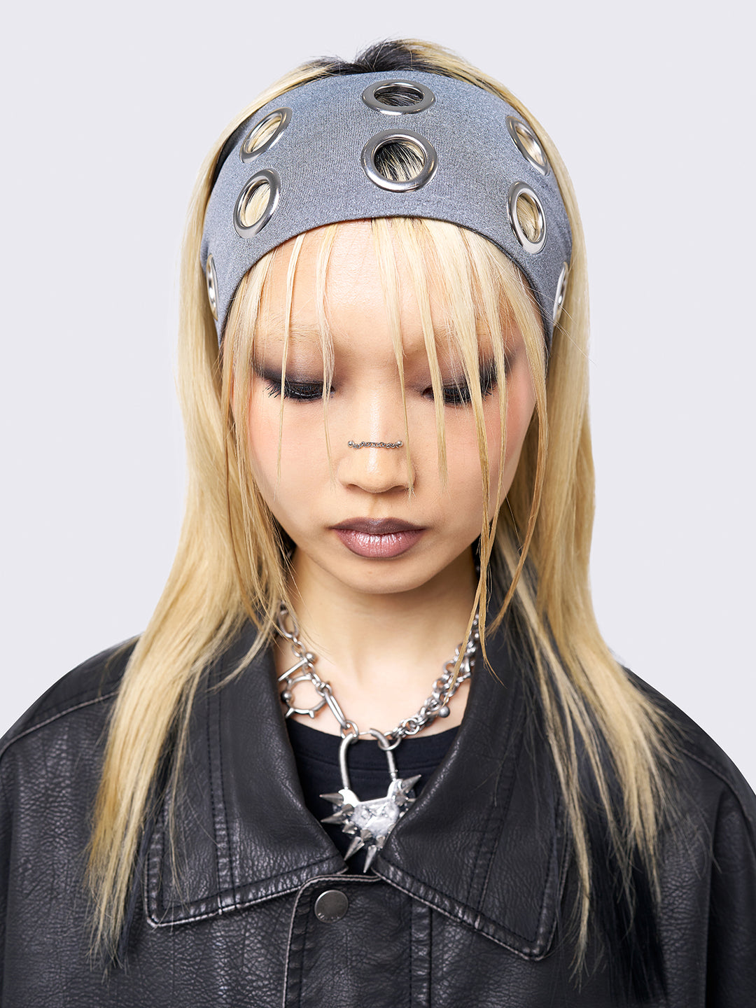 Grey Metallic Hole Headband | Eyelet Headband | Minga London