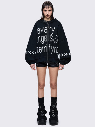 Black knitted flare leg warmers with chunky silver eyelets