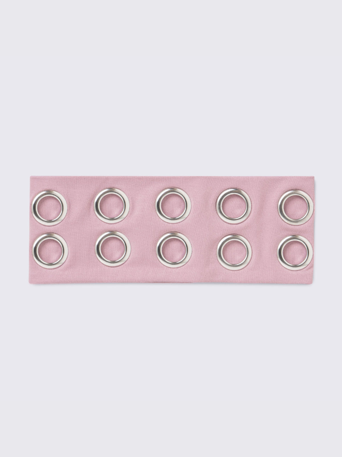Headband in baby pink with chunky silver eyelets. 