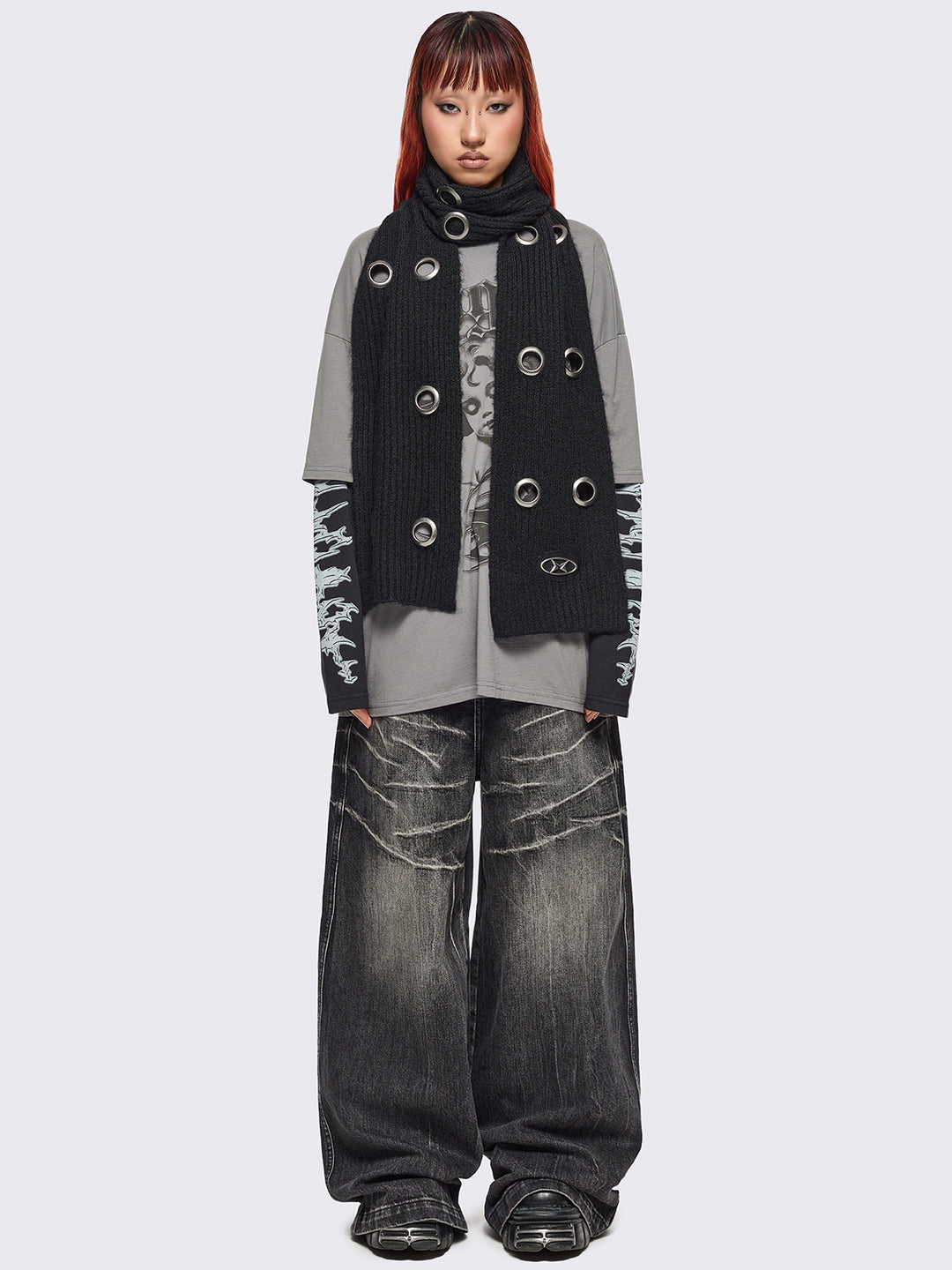 Black Furry Scarf with Eyelets | Minga London – Minga London EU