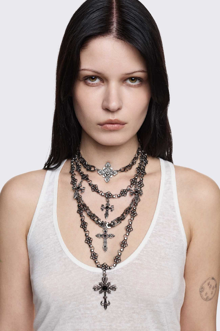 Layered Cross Necklace in Antique Silver | Minga London – Minga