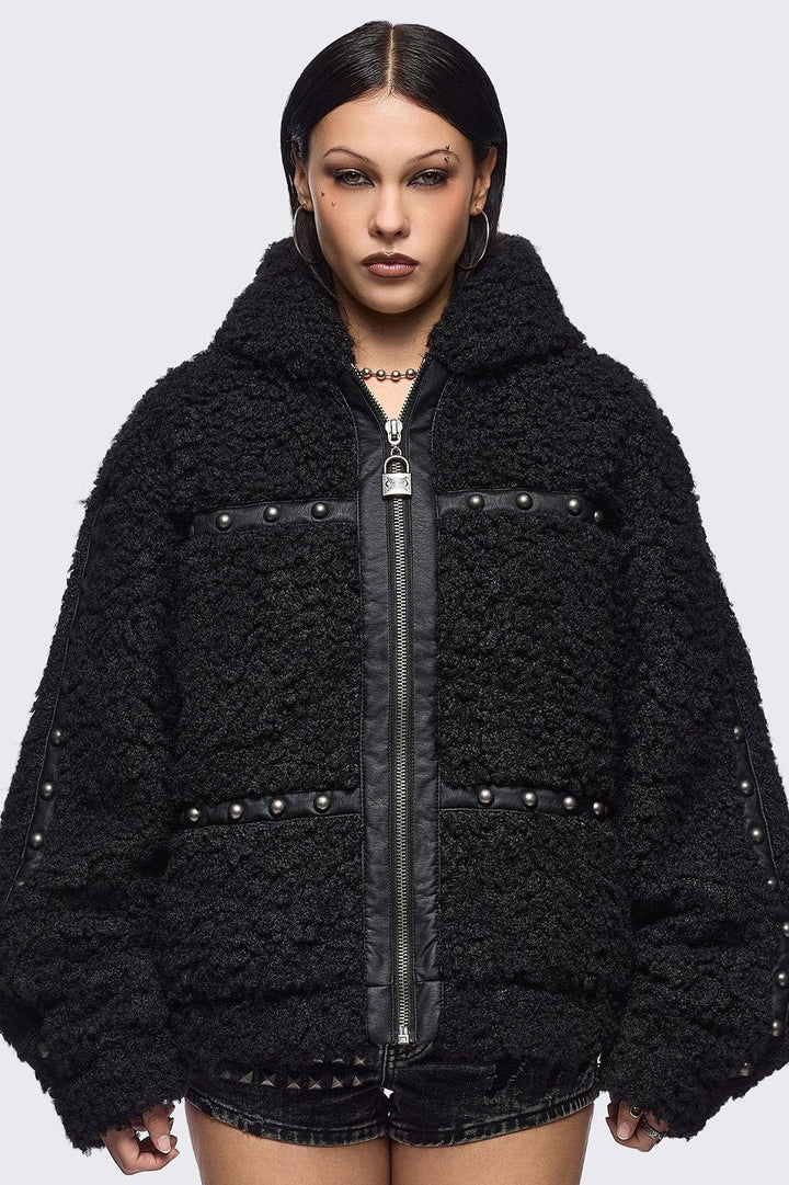 Black Faux Fur Plush Bunny Ear Jacket | Minga London – Minga London EU