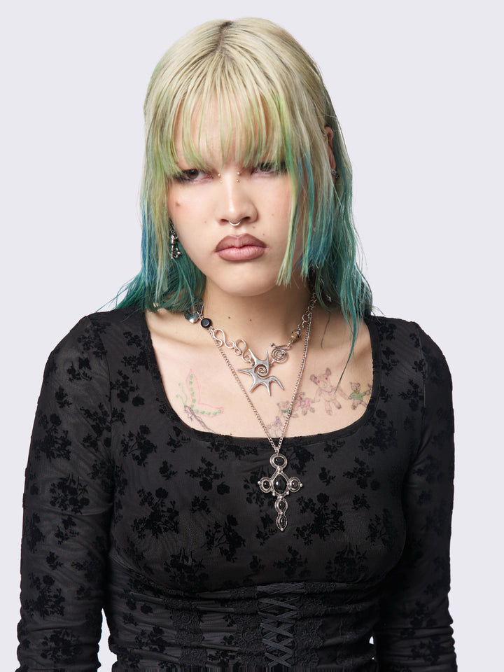 兼用【Minga London】Gleaming クロス 十字架 2連 ネックレス Cross Silver Necklace Set - Boho-inspired | Minga London