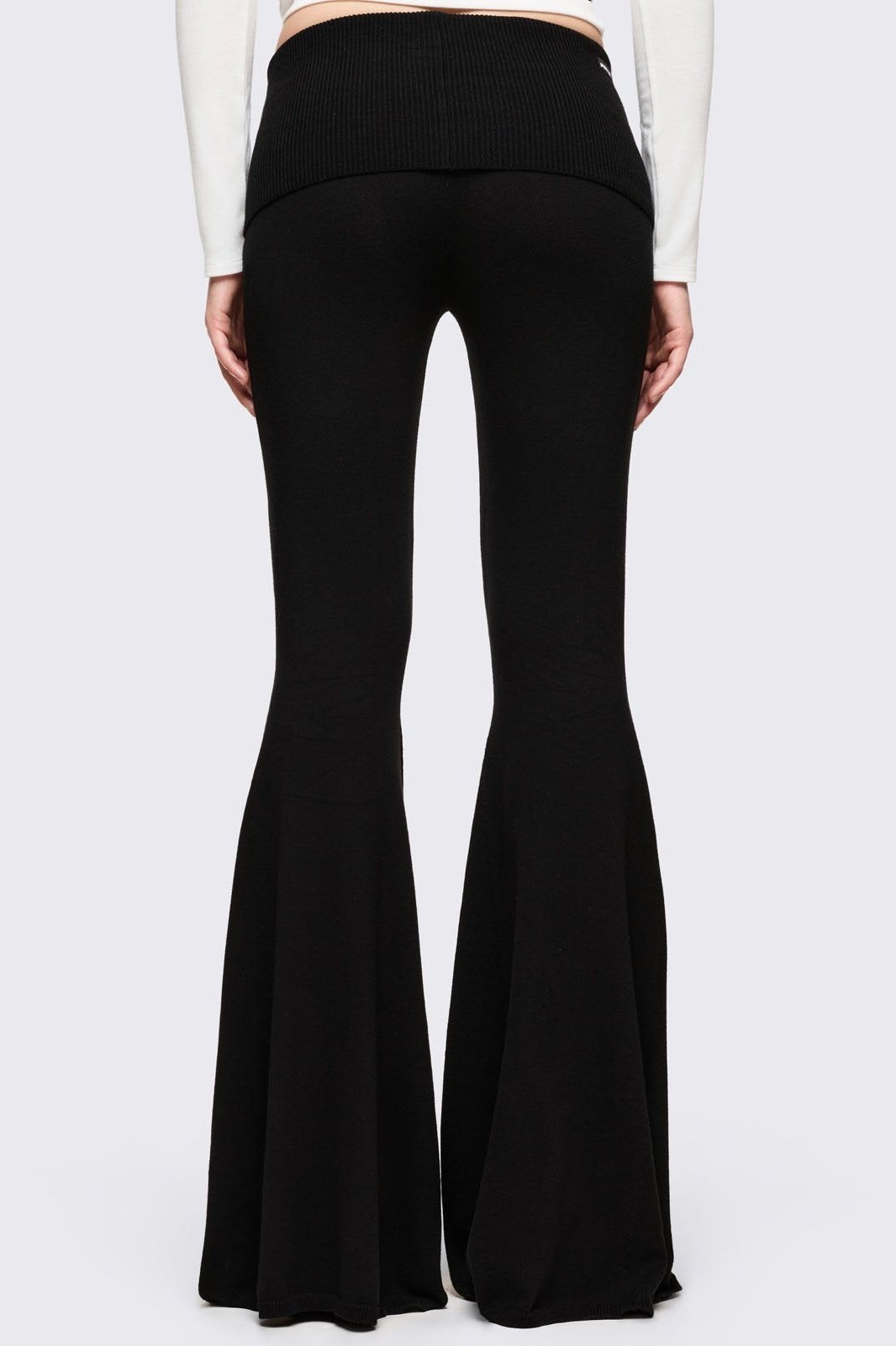 Black Flared Pants with Studded Cross on Waistband | Minga London