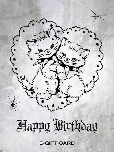 Happy birthday e-gift card with heart and cats.