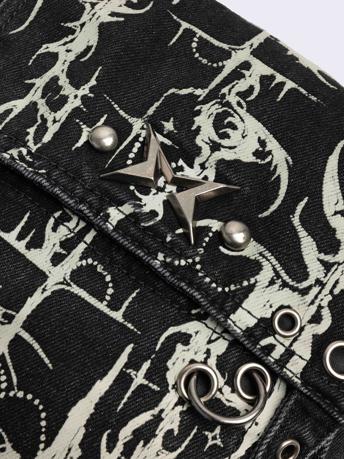 Black washed denim crossbody bag with off-white grunge sigilism graphic print