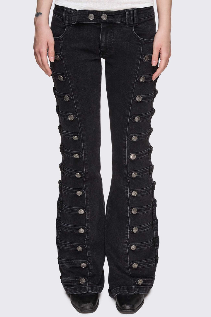 Black Flare Jeans with Military Detail | Minga London – Minga