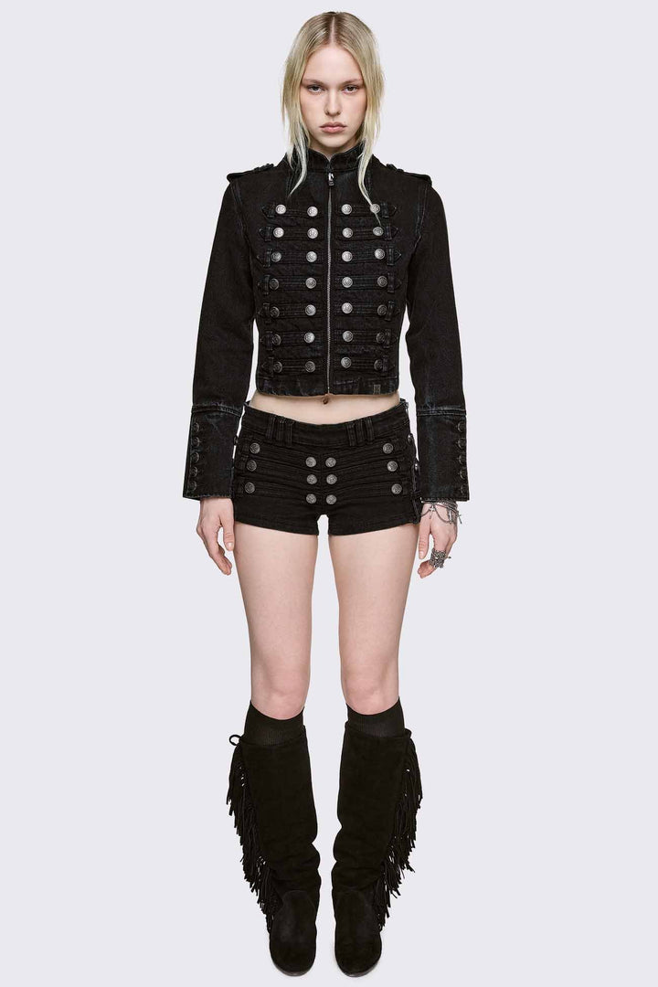 Black Denim Military Jacket | Minga London