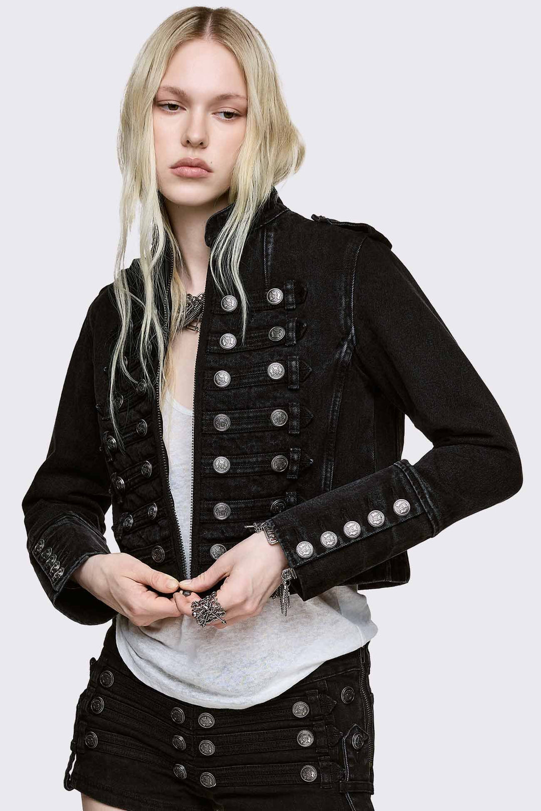 Minga London デニム ミリタリージャケット Black Denim Military Jacket | Minga London