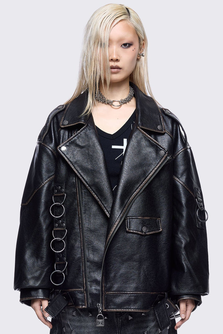 Black Faux Leather Biker Jacket | Minga London – Minga London EU