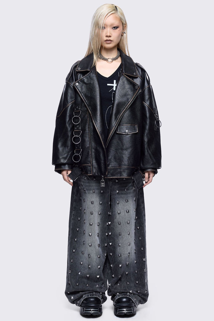 Black Faux Leather Biker Jacket | Minga London – Minga London EU