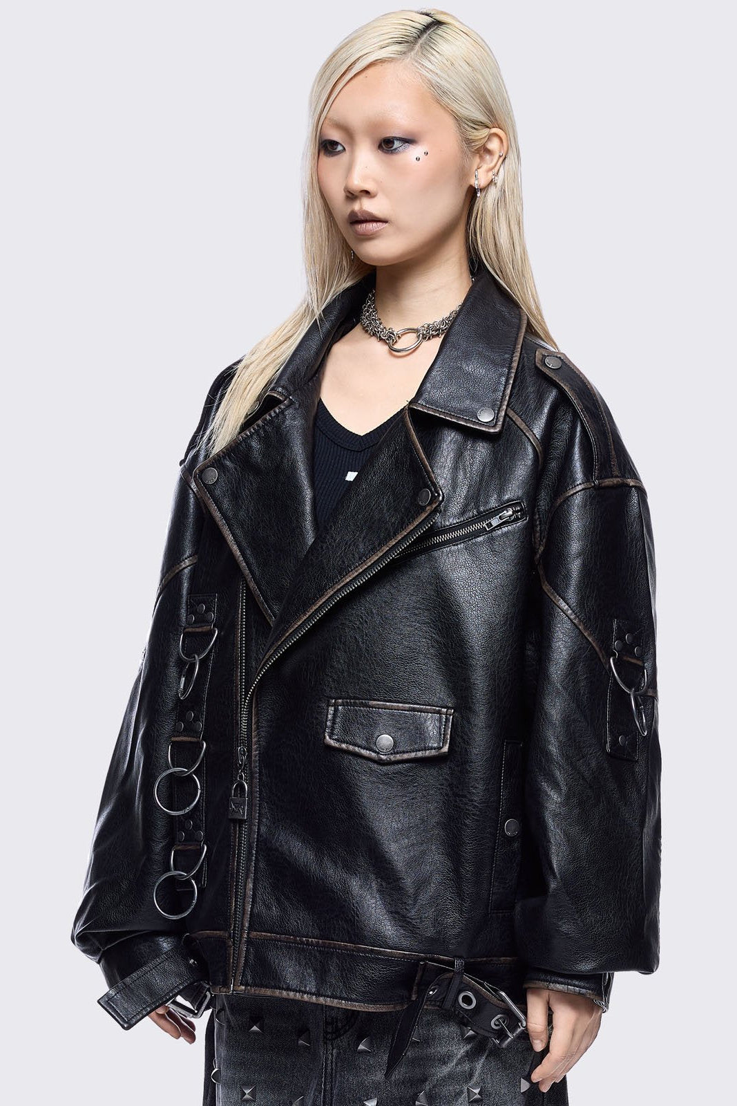 Black Faux Leather Biker Jacket | Minga London – Minga London EU