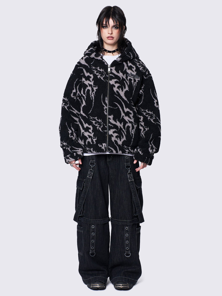 Cyber Sigilism Borg Fleece Oversized Zip Up Hoodie Jacket in Cyber Sigilism Borg Fleece Oversized Zip Up Hoodie Jacket in
