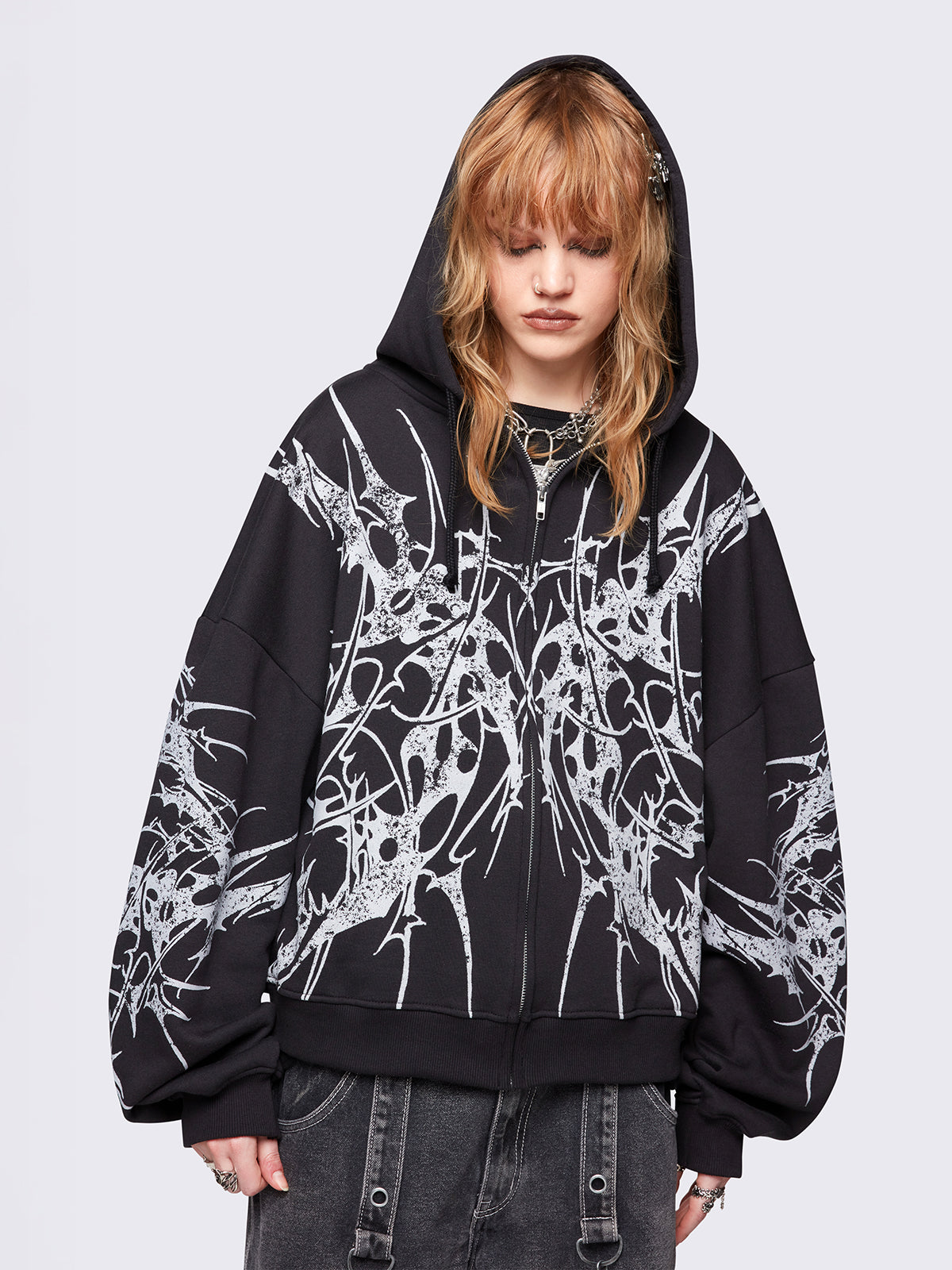 Black Zip Up Hoodie with Sigilism Print Minga London – Minga