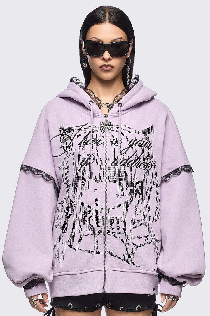 Anime Girl ASCII Graphic Zip Up Hoodie in Baby Pink | Minga London