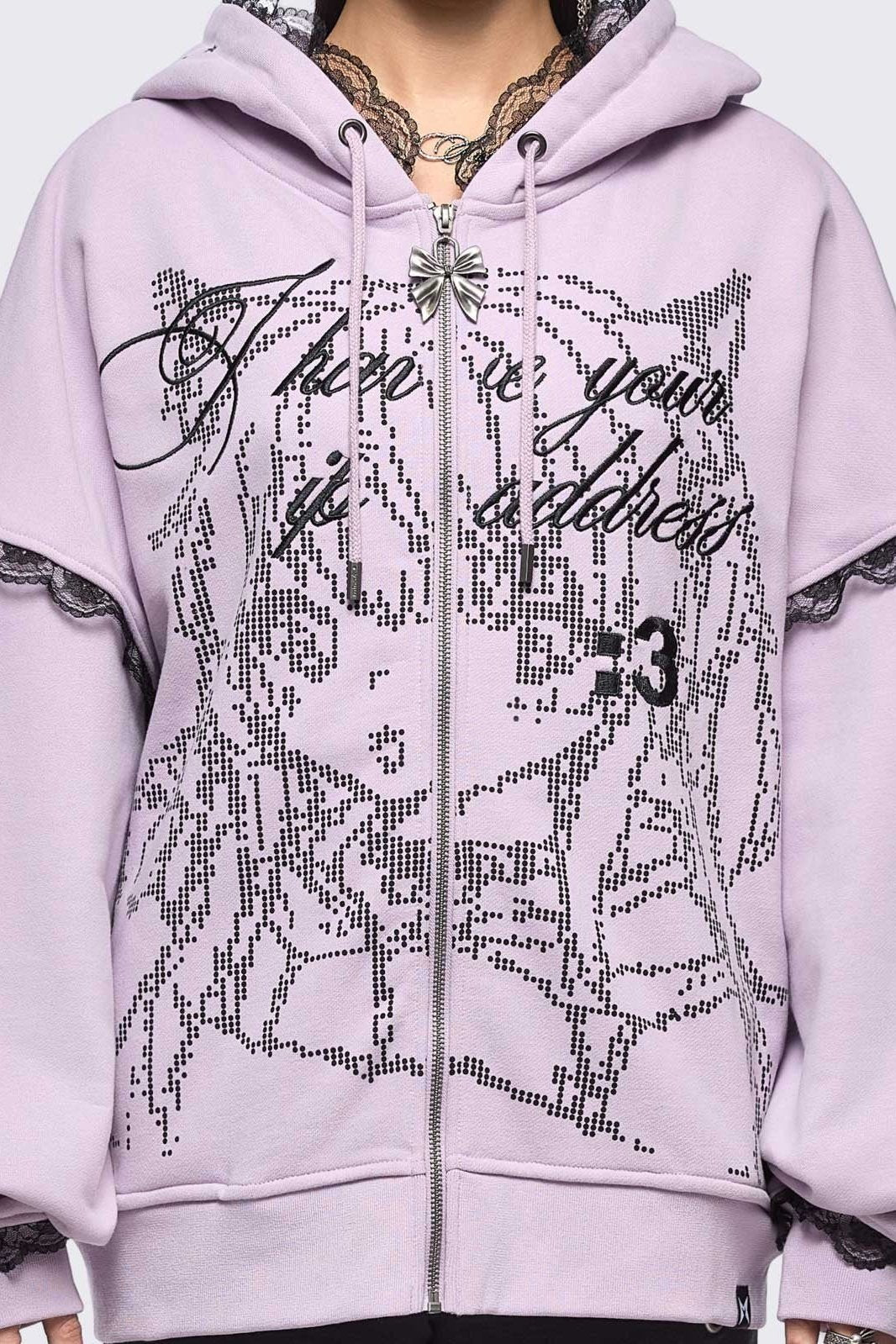 Anime Girl ASCII Graphic Zip Up Hoodie in Baby Pink | Minga London