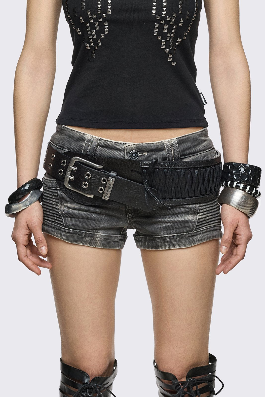 Black corset vegan leather wide belt.