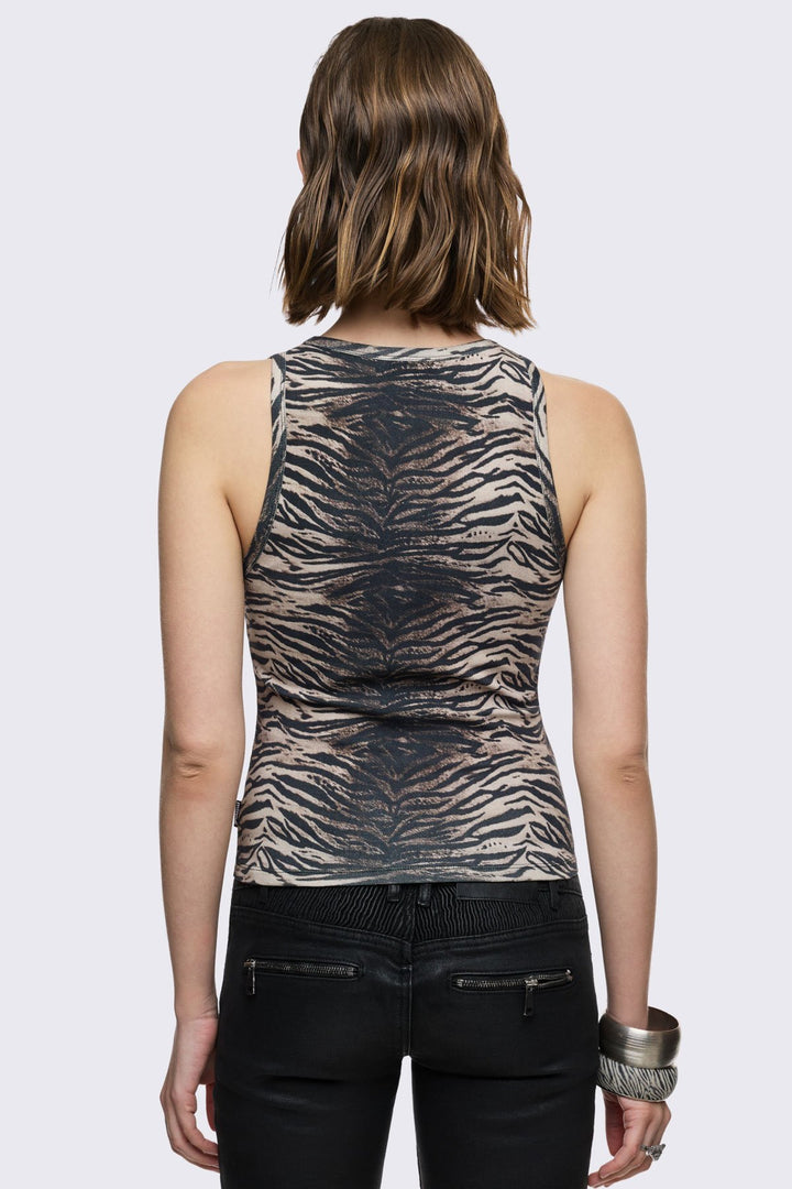 Zebra Print Tank Top with Studded Cross | Minga London