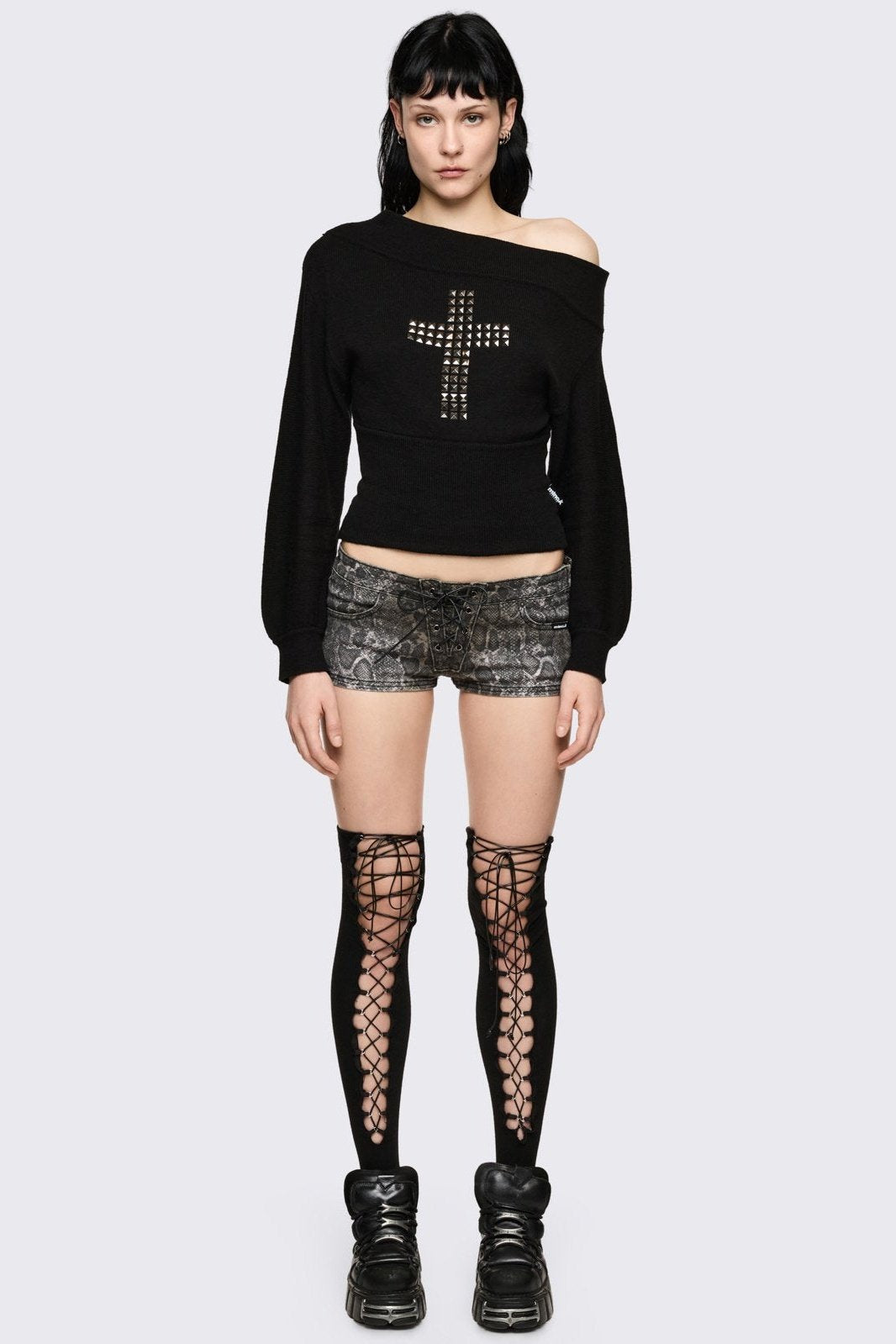 Black Lace-Up Thigh Highs | Minga London