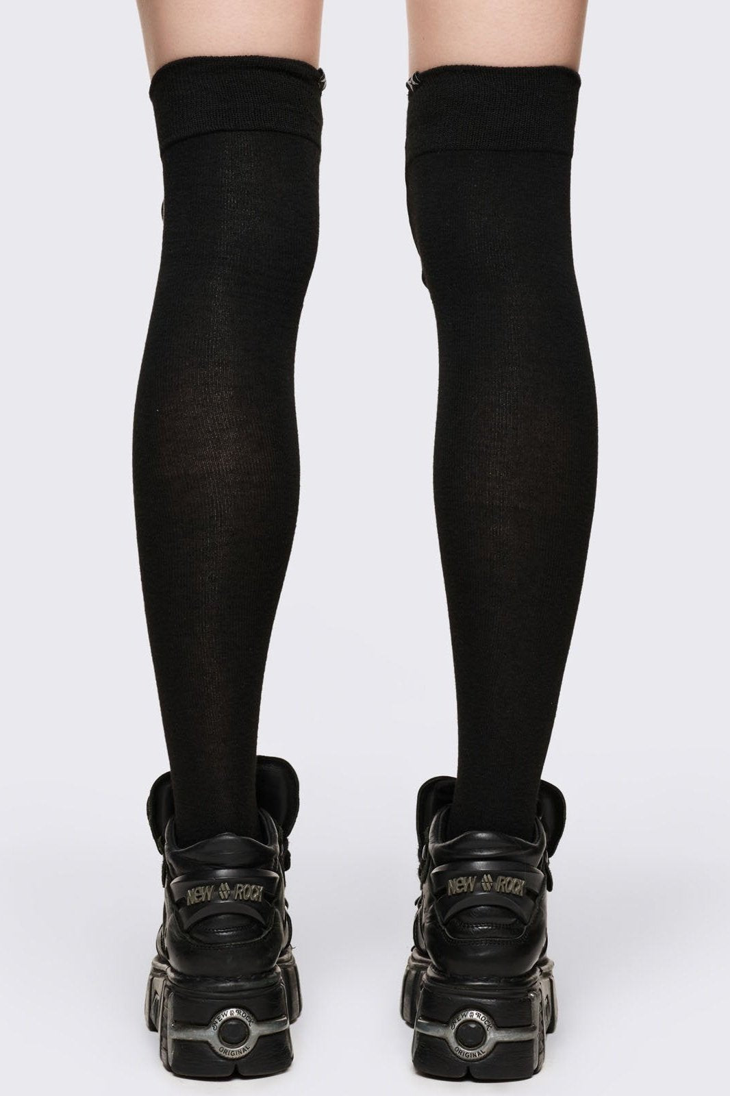 Highs Black Lace-Up Thigh Highs | Minga London